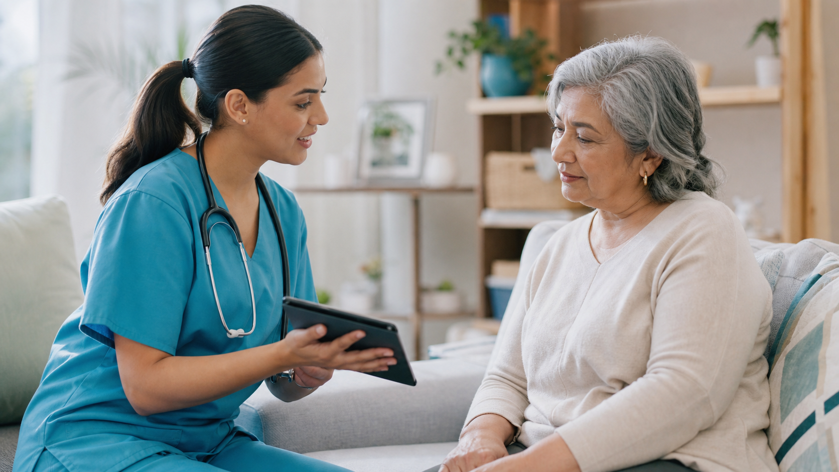 Medico atendiendo a una paciente en domicilio